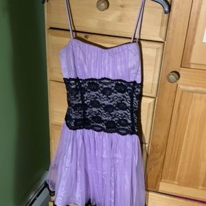 Lavender and black lace prom dress